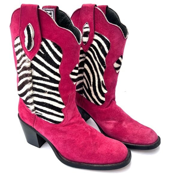 Vintage Code West Cowboy Boots Statement Western Genuine Leather Red Tan Black 7 - Picture 12 of 14